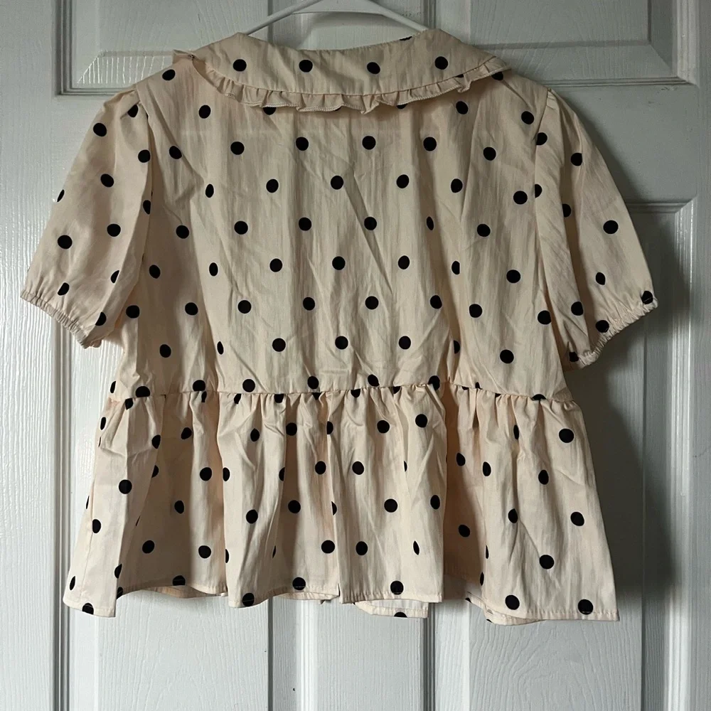 Polka Dot Ruffle Collar Top